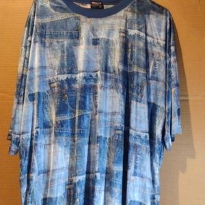 BIGND men's AOP denim print rayon t shirt, ultra hip!!!